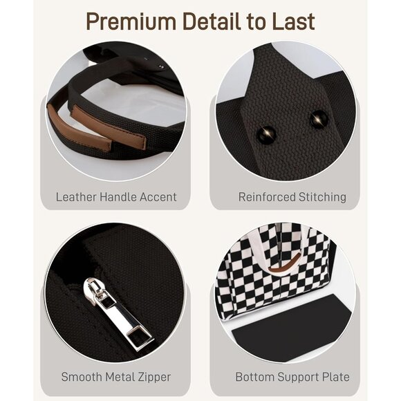 Women's Black 1 Tote Bags Large Utility Bags with Pockets Zip for Teacher Work - Picture 5 of 6